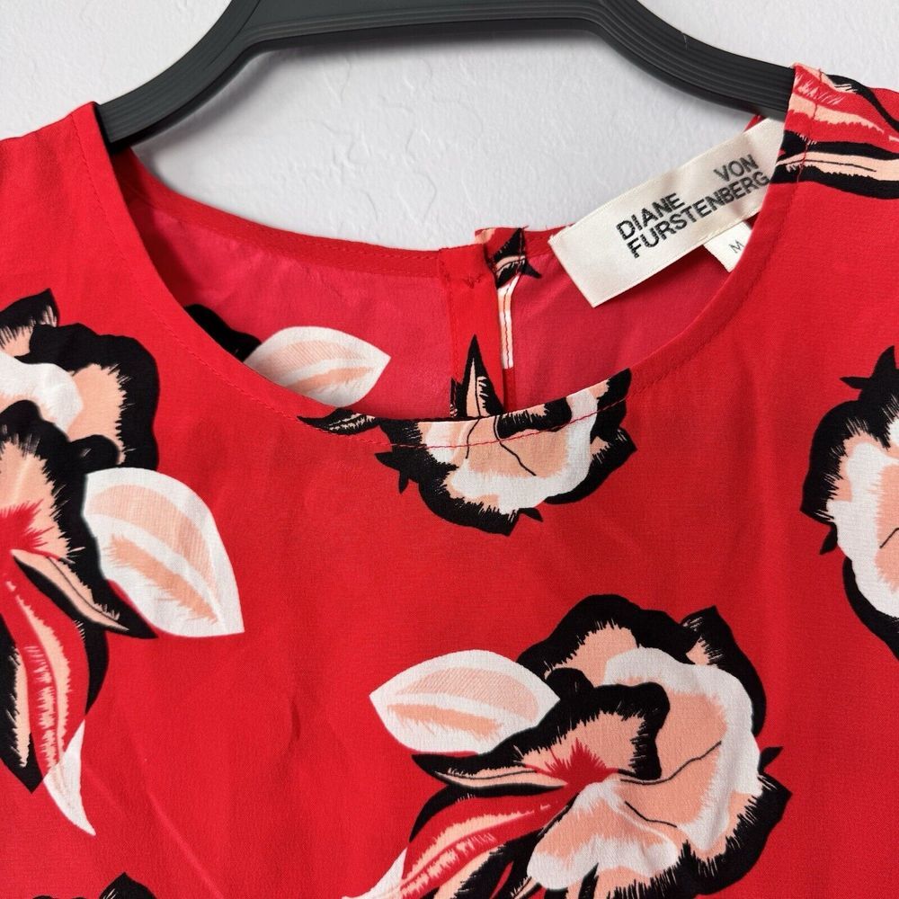 Diane Von Furstenberg Medium Red Floral 100% Silk Sleeveless Blouse‎ - Picture 3 of 5